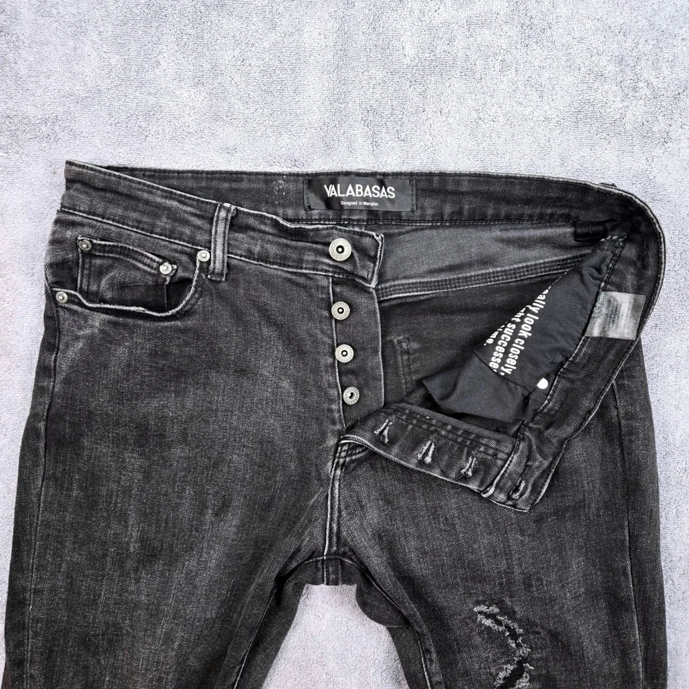Valabasas Skinny Jeans Mens 36 Black Excellent Distressed Ripped Button Fly